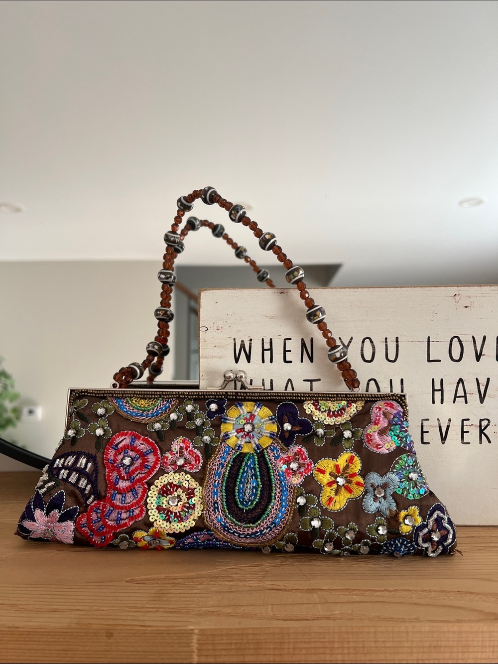 La Regale Multicolor Beaded Floral Clutch
